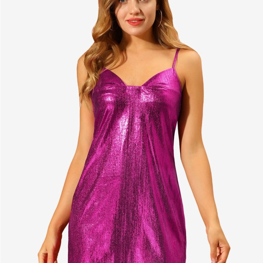 NWT Bright Pink Metallic Cocktail Dress